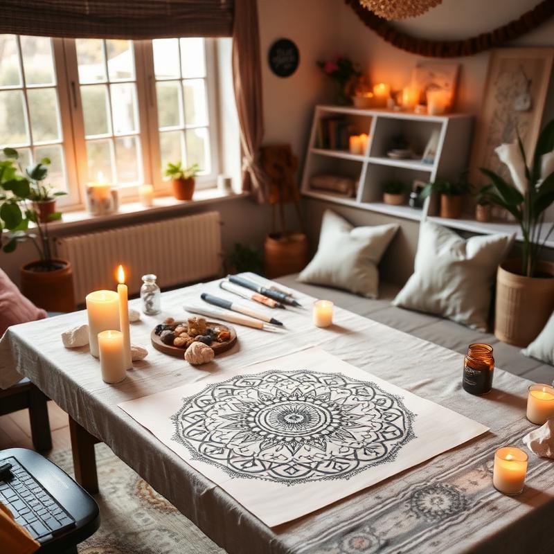 Espacio del taller con velas y cristales