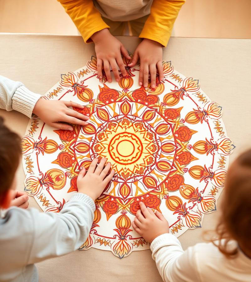 Niños creando un mandala